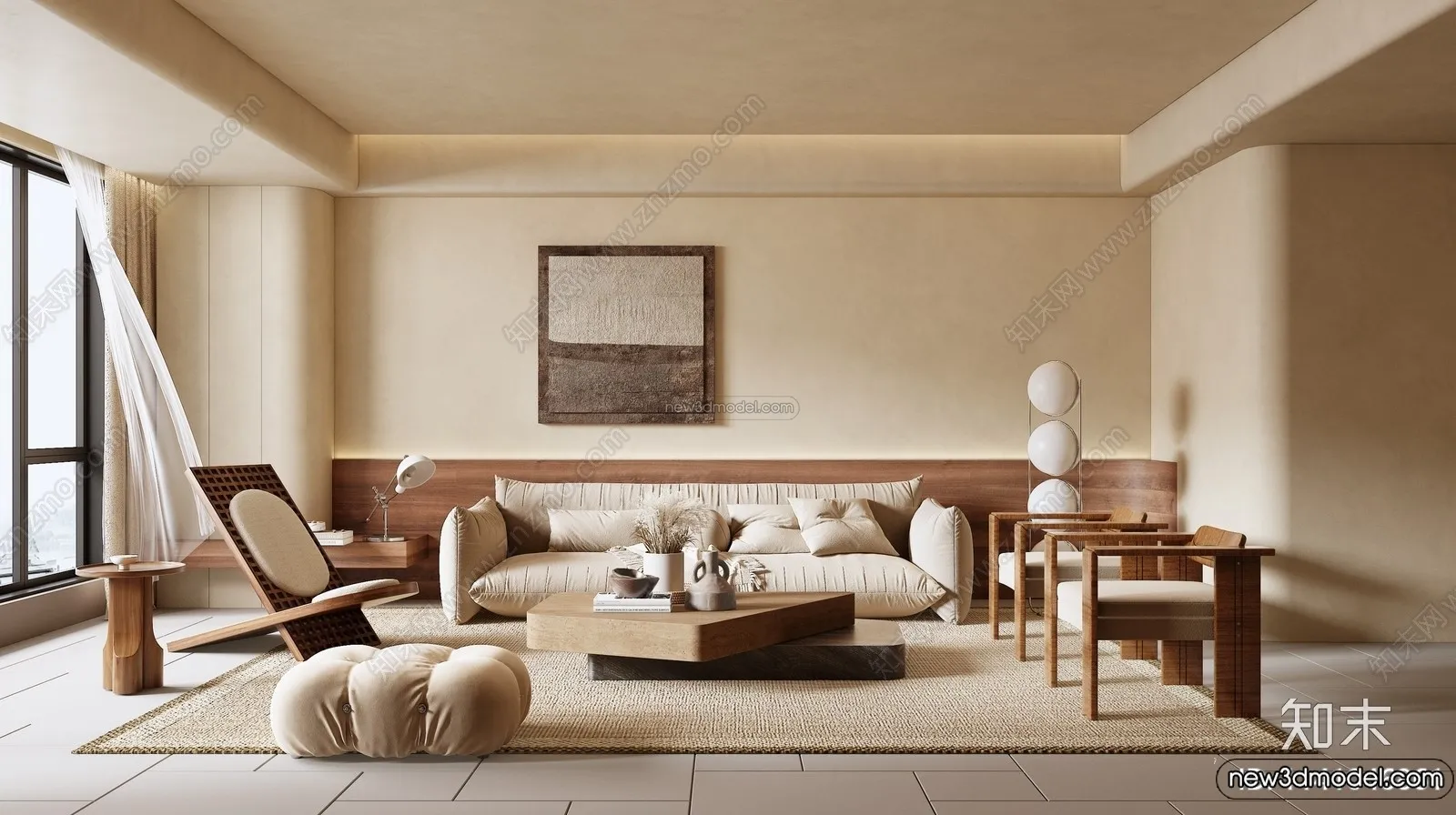 Living Room 3D Interior Scene Model - Wabi Sabi Style - 268