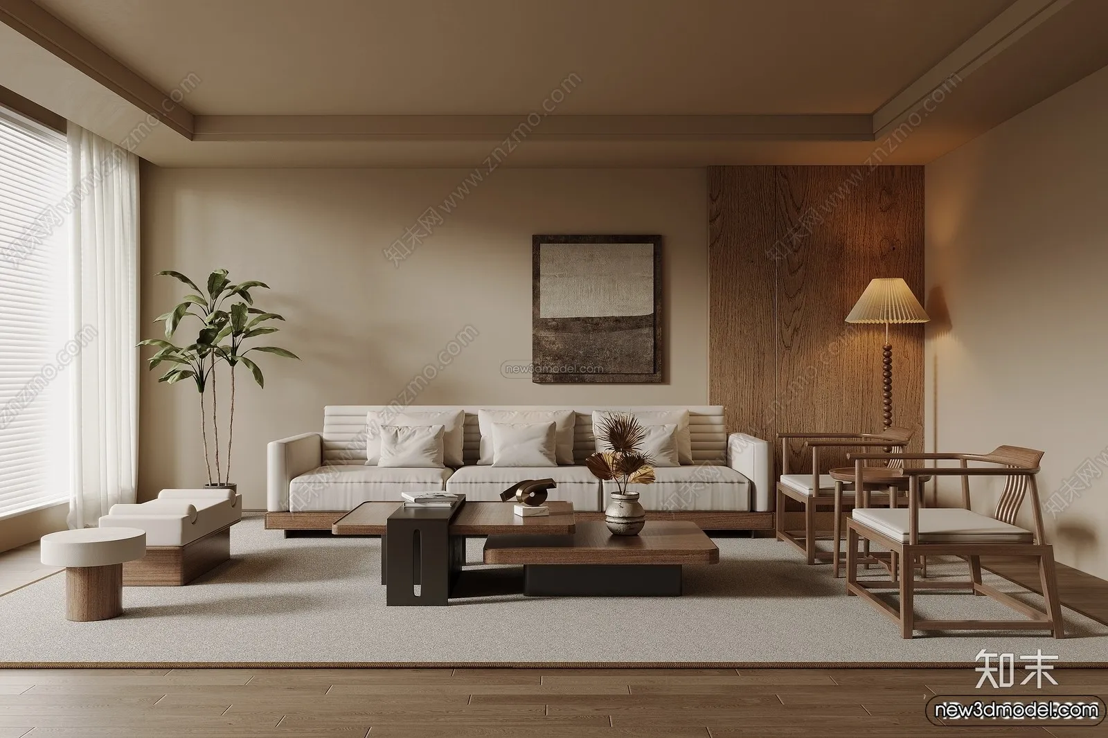 Living Room 3D Interior Scene Model - Wabi Sabi Style - 269