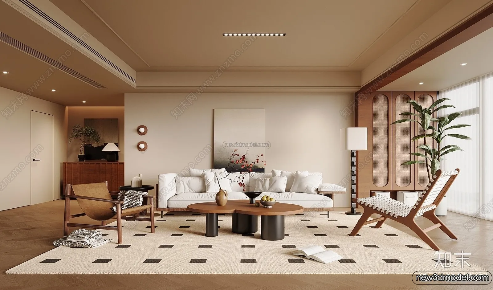 Living Room 3D Interior Scene Model - Wabi Sabi Style - 271