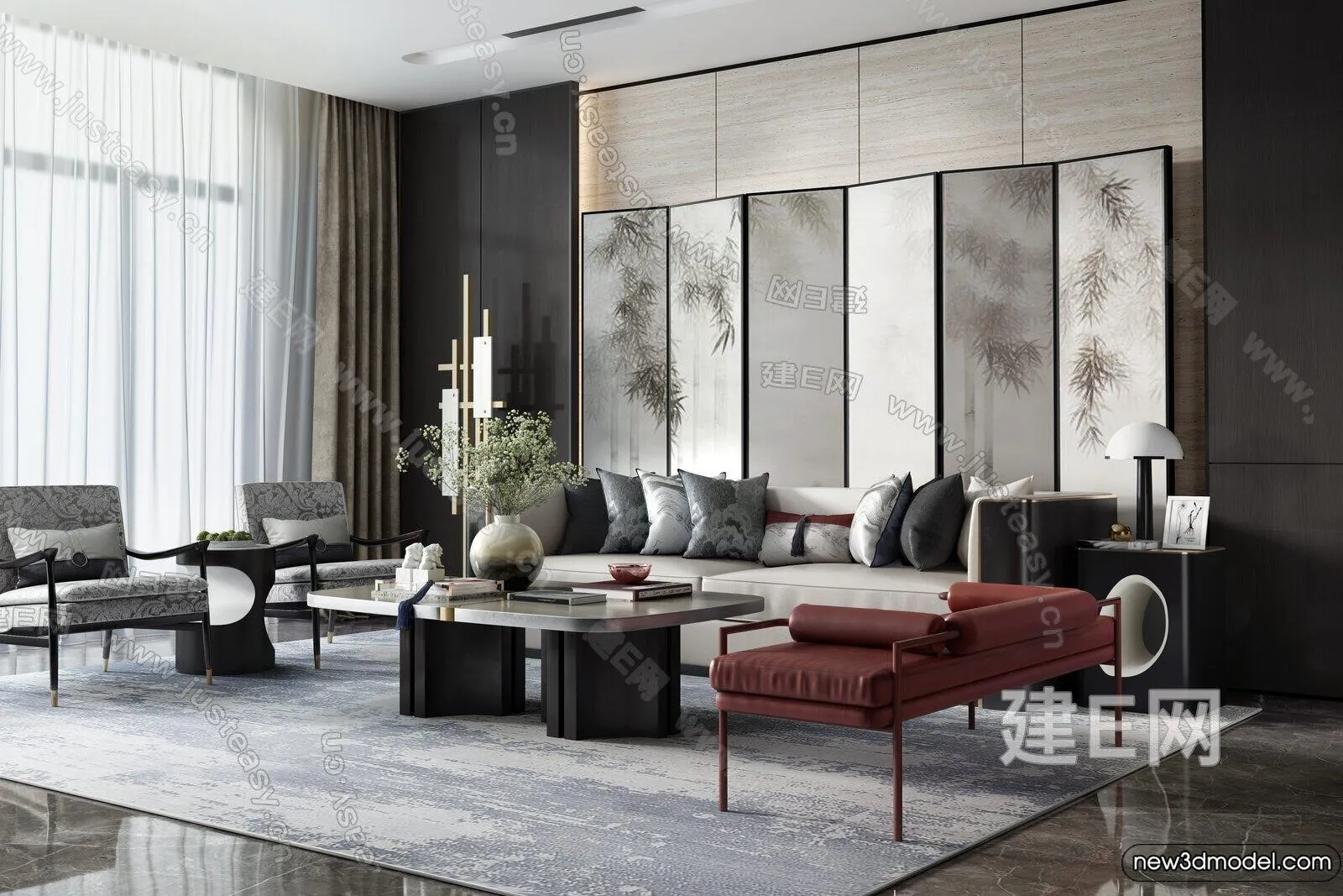 Living Room - 3D Models - 3D Interior Scenes - Modern Style - 095