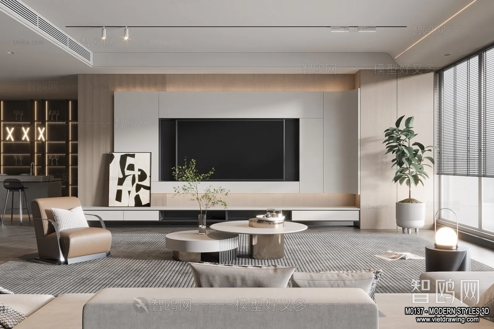 Living Room and Dining Room - 3D Interior Scene - 3D Models - 004