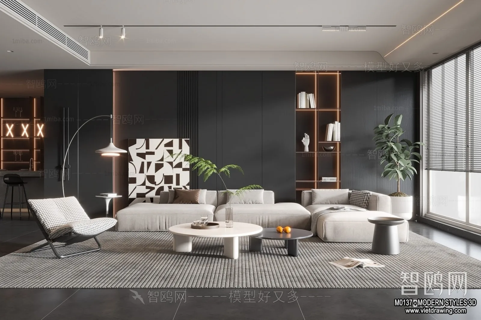 Living Room and Dining Room - 3D Interior Scene - 3D Models - 005