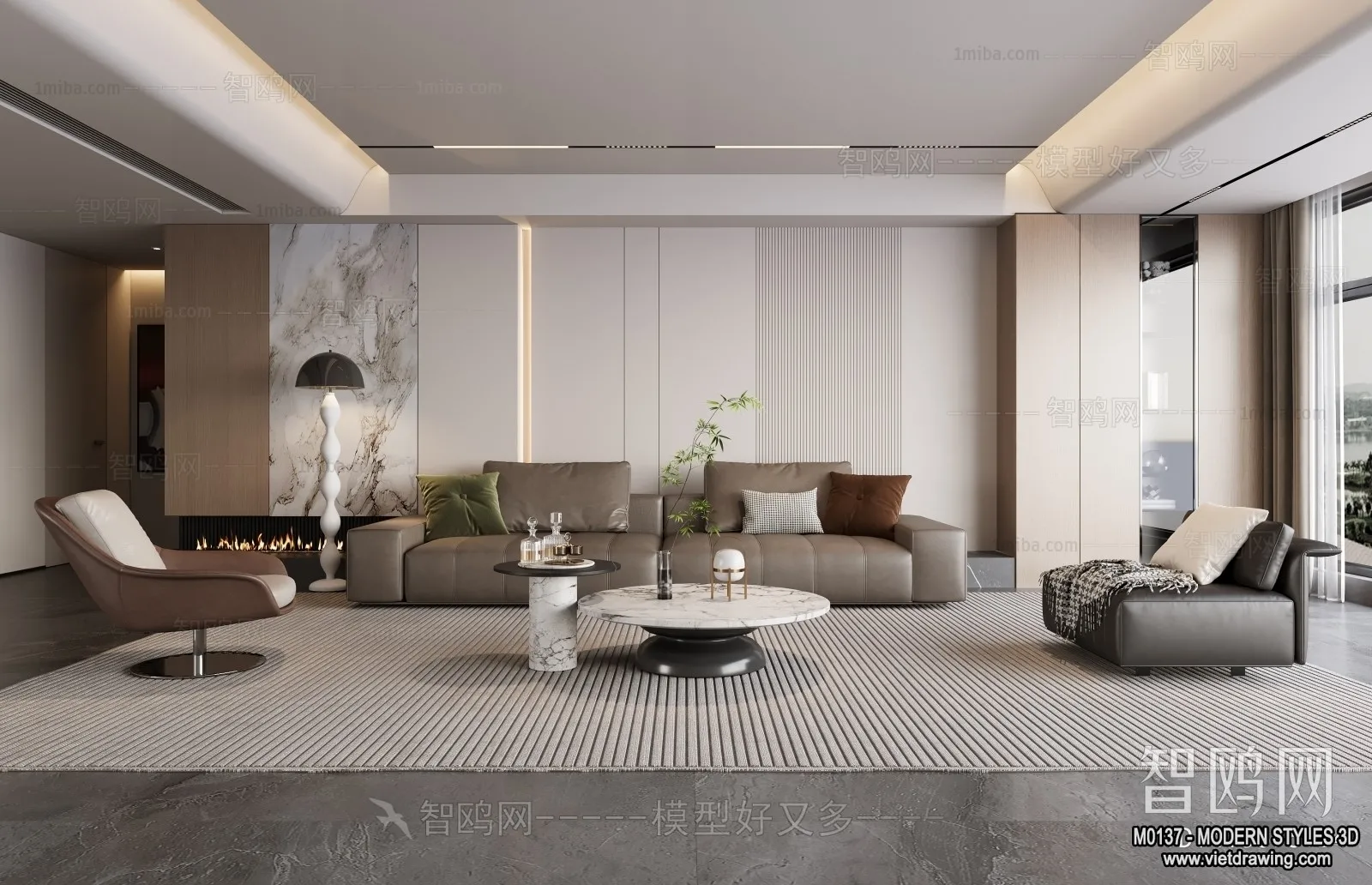 Living Room and Dining Room - 3D Interior Scene - 3D Models - 007