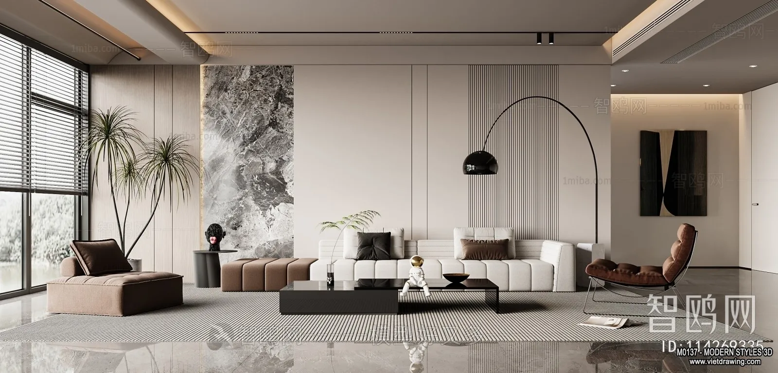 Living Room and Dining Room - 3D Interior Scene - 3D Models - 008