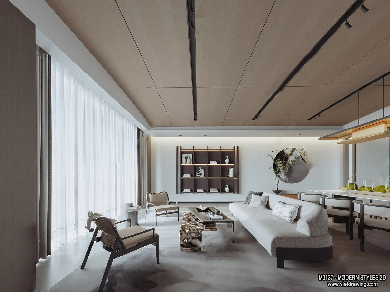 Living Room and Dining Room - 3D Interior Scene - 3D Models - 011