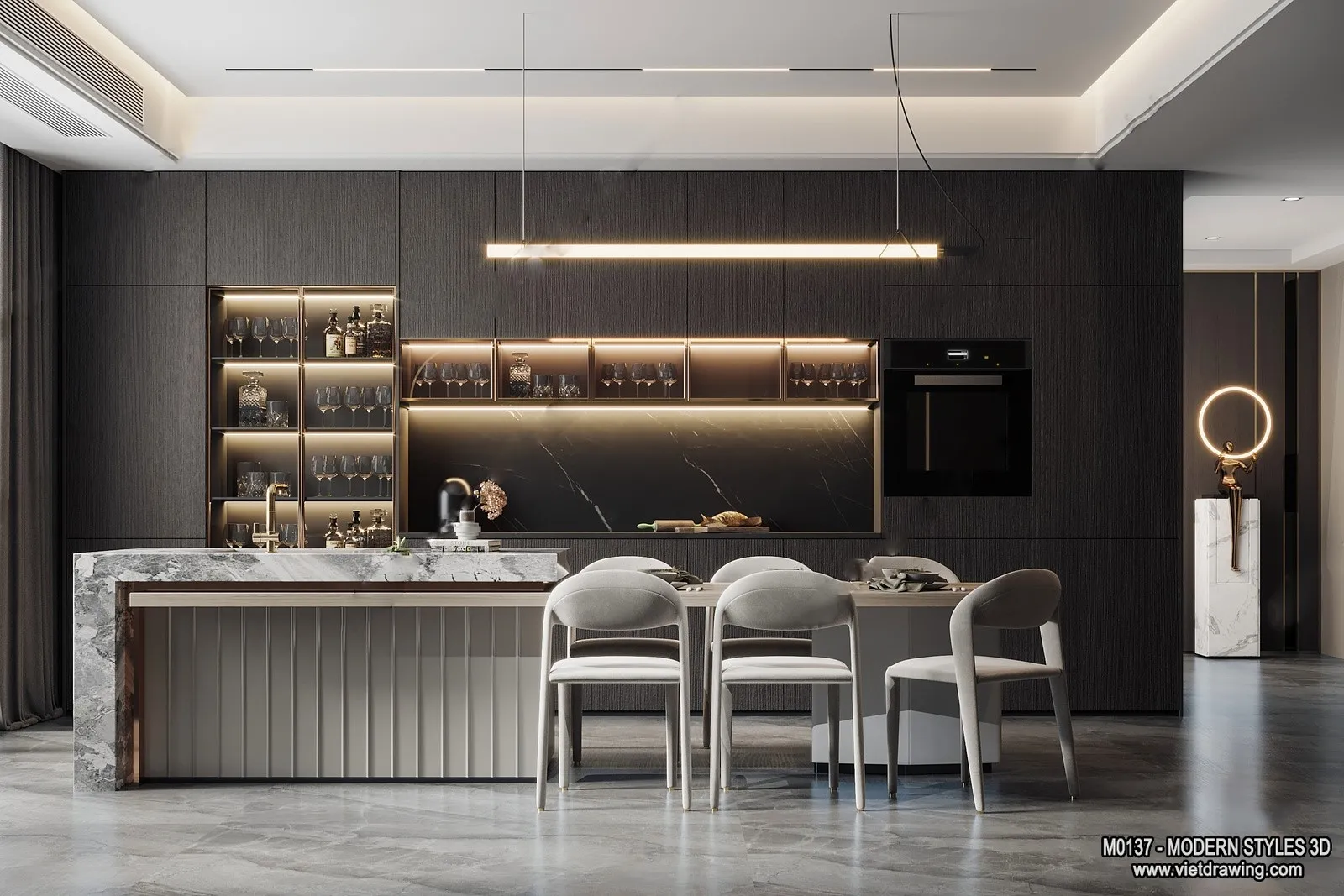 Living Room and Dining Room - 3D Interior Scene - 3D Models - 014