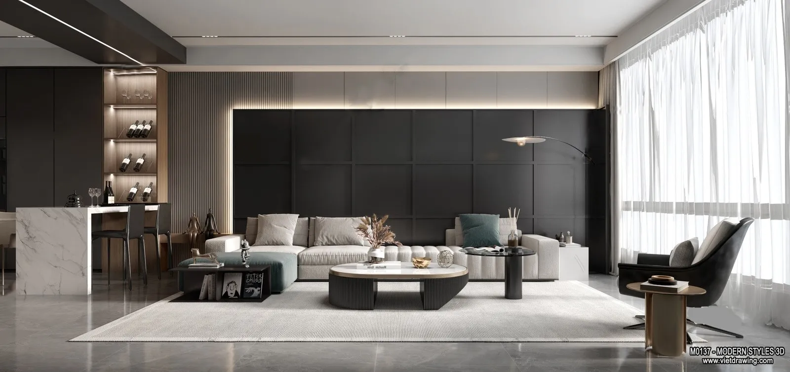 Living Room and Dining Room - 3D Interior Scene - 3D Models - 016