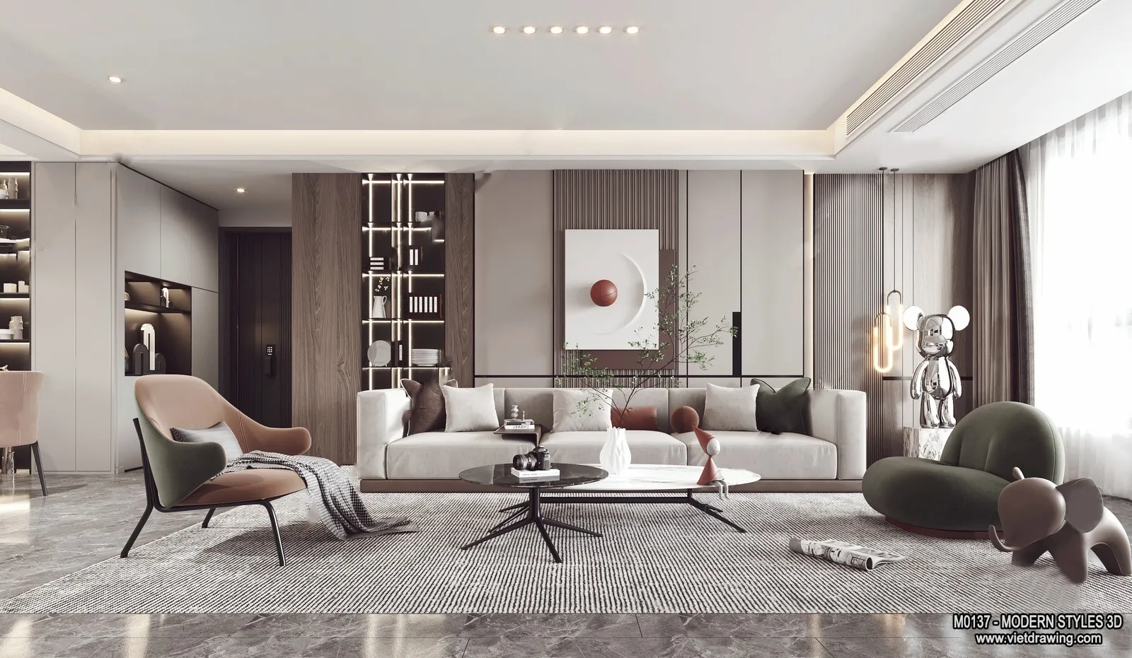 Living Room and Dining Room - 3D Interior Scene - 3D Models - 017