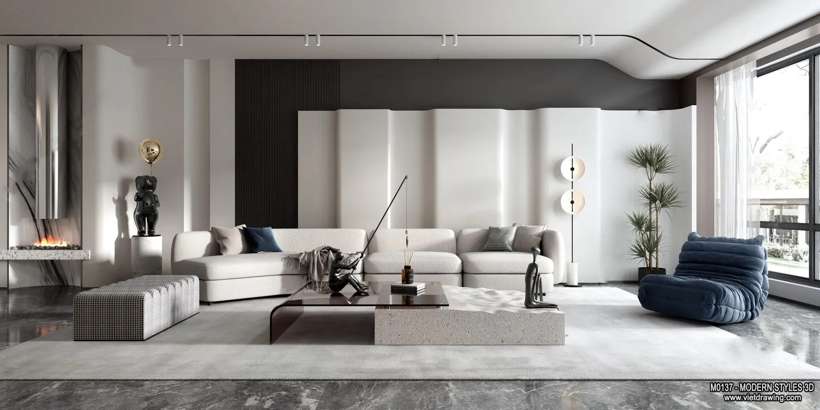 Living Room and Dining Room - 3D Interior Scene - 3D Models - 018