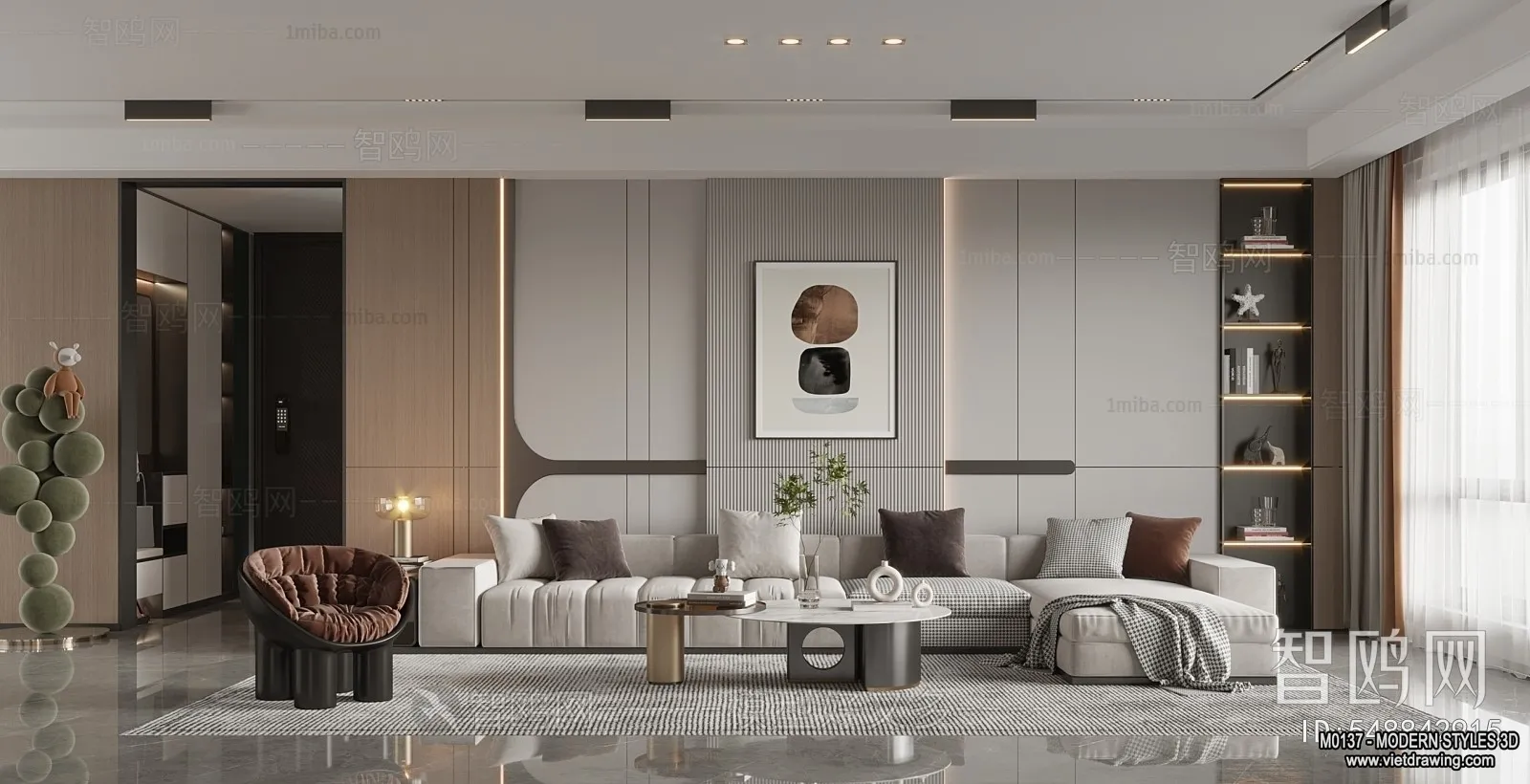 Living Room and Dining Room - 3D Interior Scene - 3D Models - 021