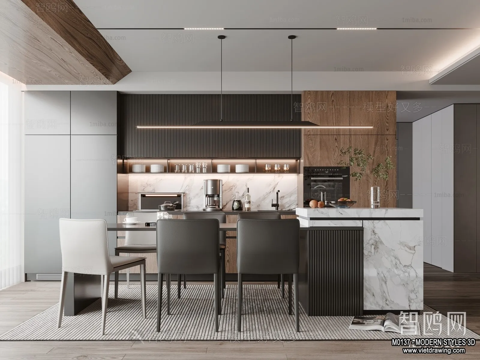 Living Room and Dining Room - 3D Interior Scene - 3D Models - 028