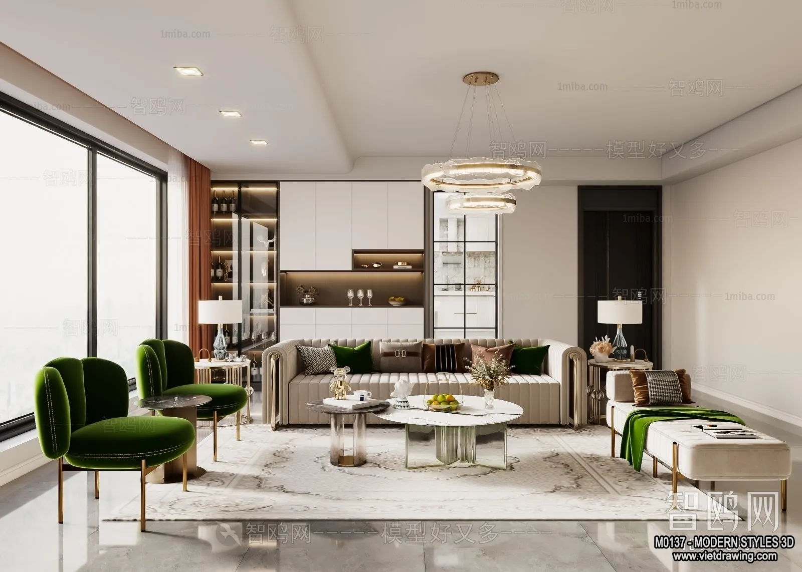 Living Room and Dining Room - 3D Interior Scene - 3D Models - 030