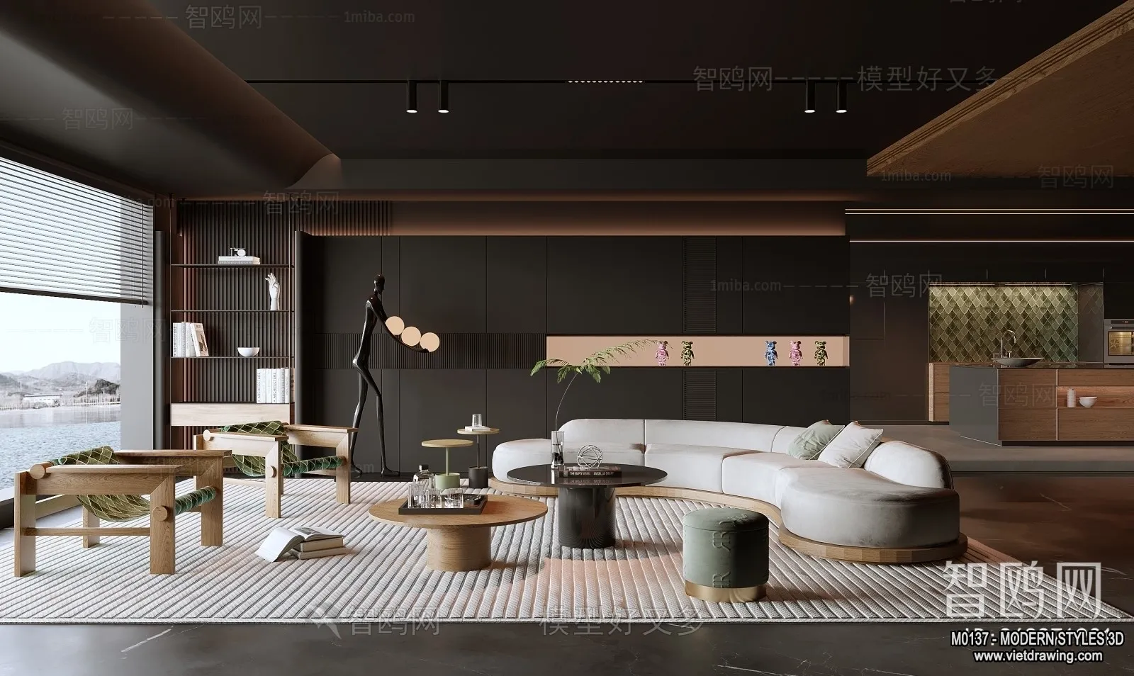 Living Room and Dining Room - 3D Interior Scene - 3D Models - 032