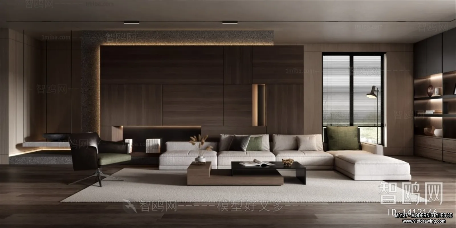 Living Room and Dining Room - 3D Interior Scene - 3D Models - 033