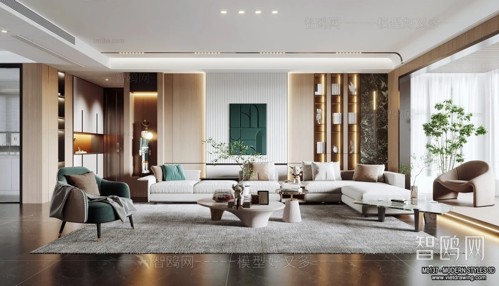 Living Room and Dining Room - 3D Interior Scene - 3D Models - 035