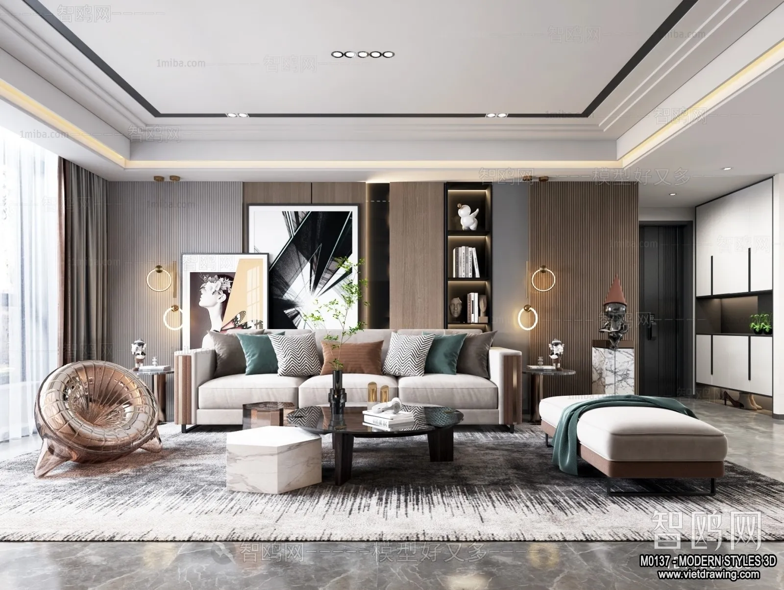 Living Room and Dining Room - 3D Interior Scene - 3D Models - 037