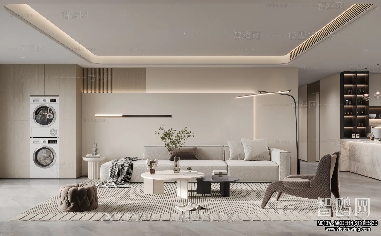 Living Room and Dining Room - 3D Interior Scene - 3D Models - 038