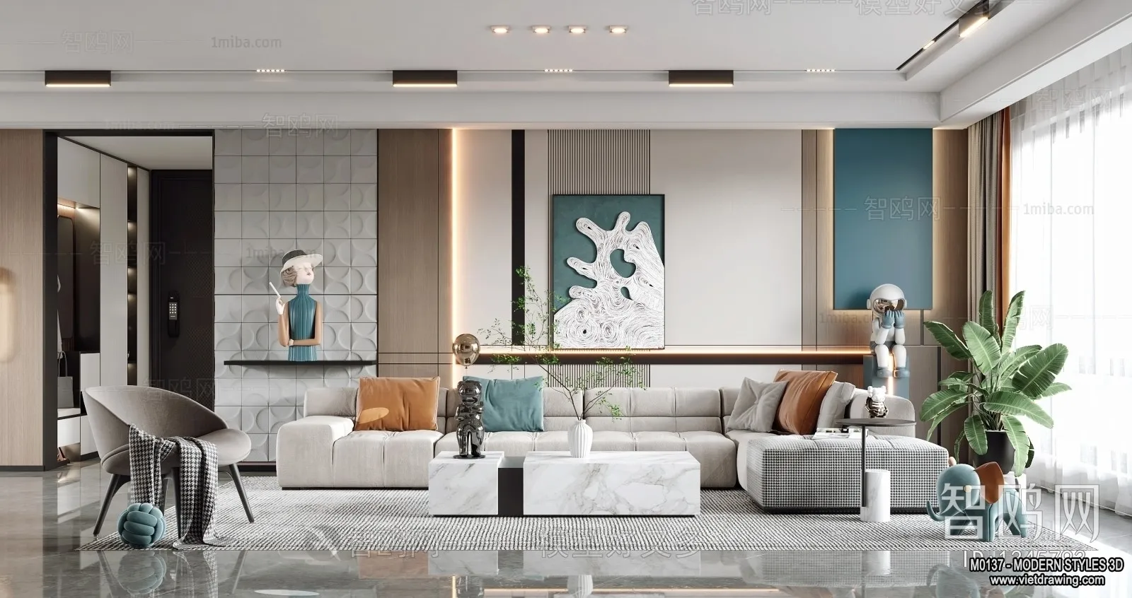 Living Room and Dining Room - 3D Interior Scene - 3D Models - 039