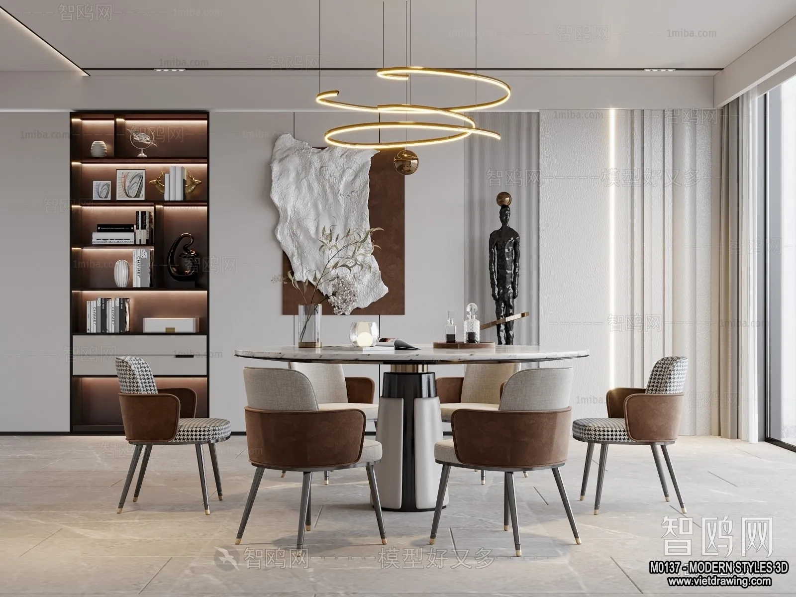 Living Room and Dining Room - 3D Interior Scene - 3D Models - 040