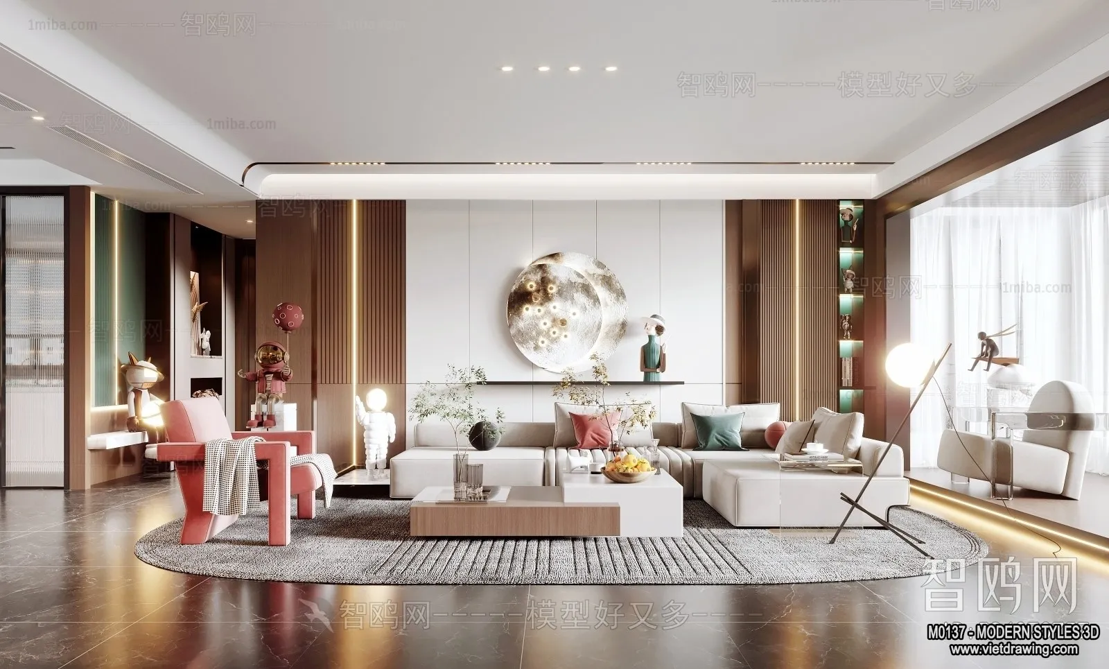 Living Room and Dining Room - 3D Interior Scene - 3D Models - 041