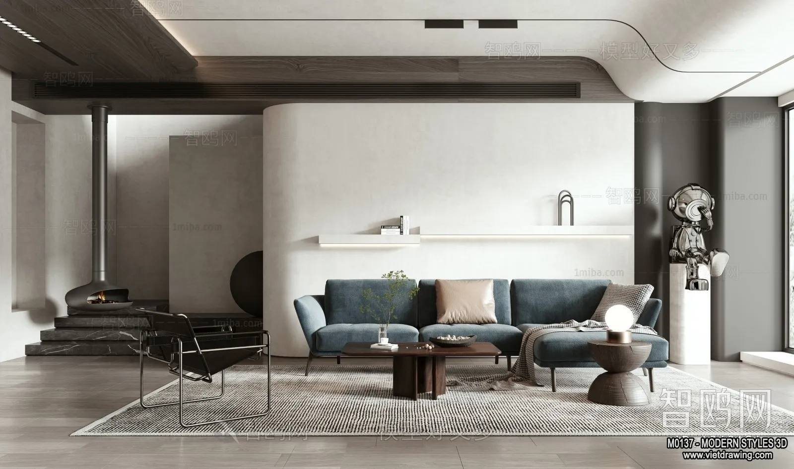 Living Room and Dining Room - 3D Interior Scene - 3D Models - 042