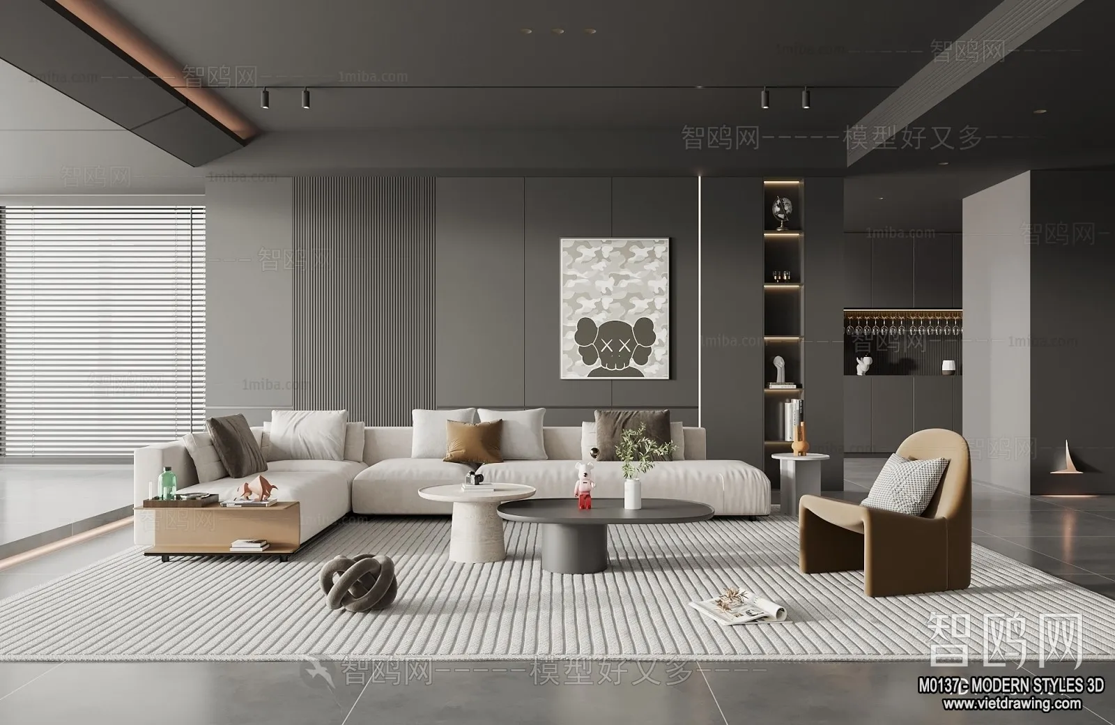 Living Room and Dining Room - 3D Interior Scene - 3D Models - 043