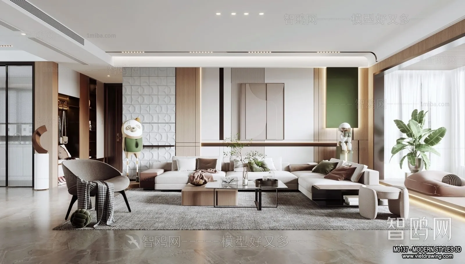 Living Room and Dining Room - 3D Interior Scene - 3D Models - 044