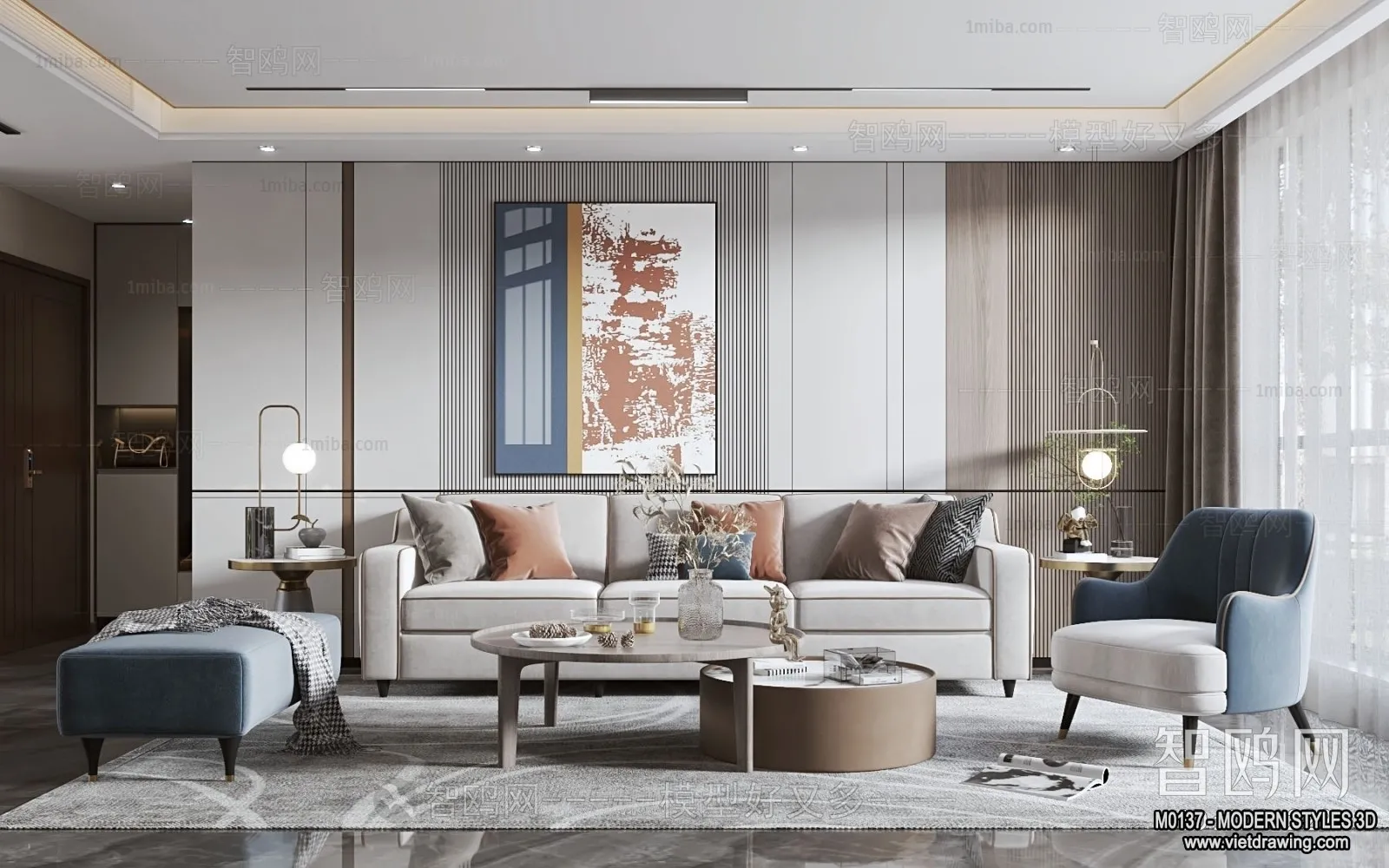 Living Room and Dining Room - 3D Interior Scene - 3D Models - 045