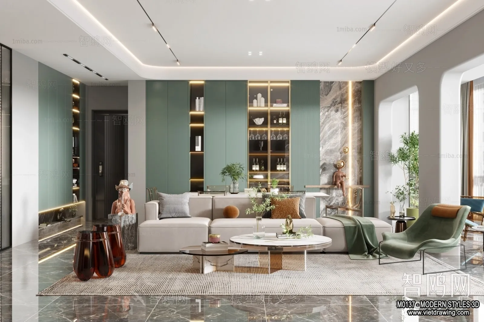 Living Room and Dining Room - 3D Interior Scene - 3D Models - 047