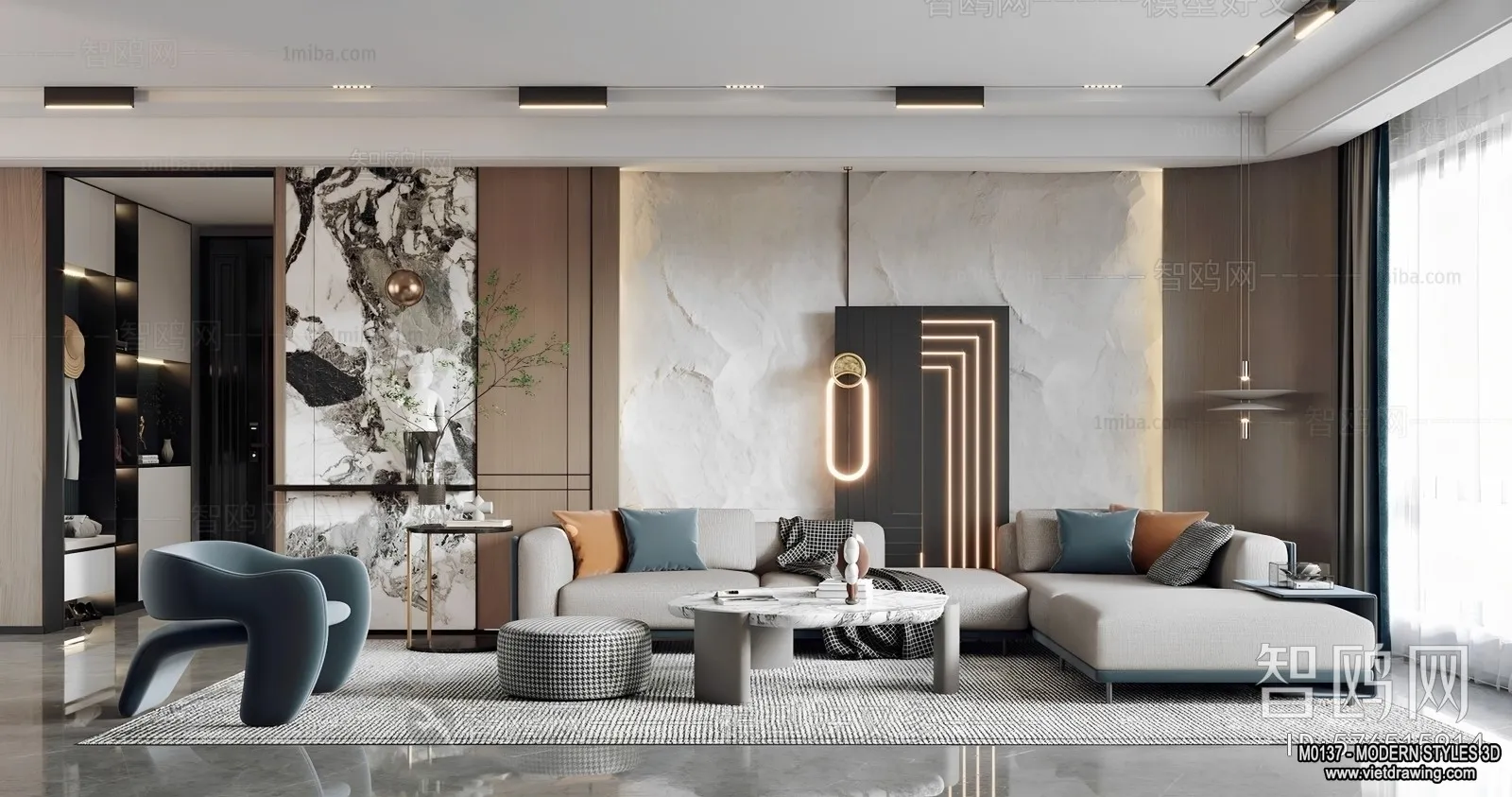 Living Room and Dining Room - 3D Interior Scene - 3D Models - 049