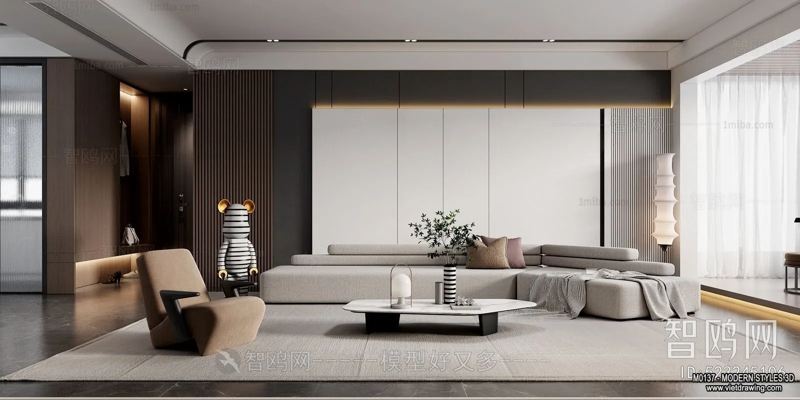 Living Room and Dining Room - 3D Interior Scene - 3D Models - 050