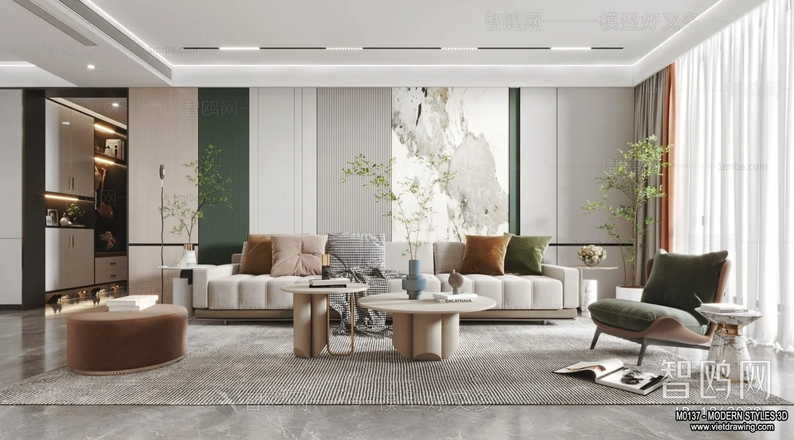 Living Room and Dining Room - 3D Interior Scene - 3D Models - 051