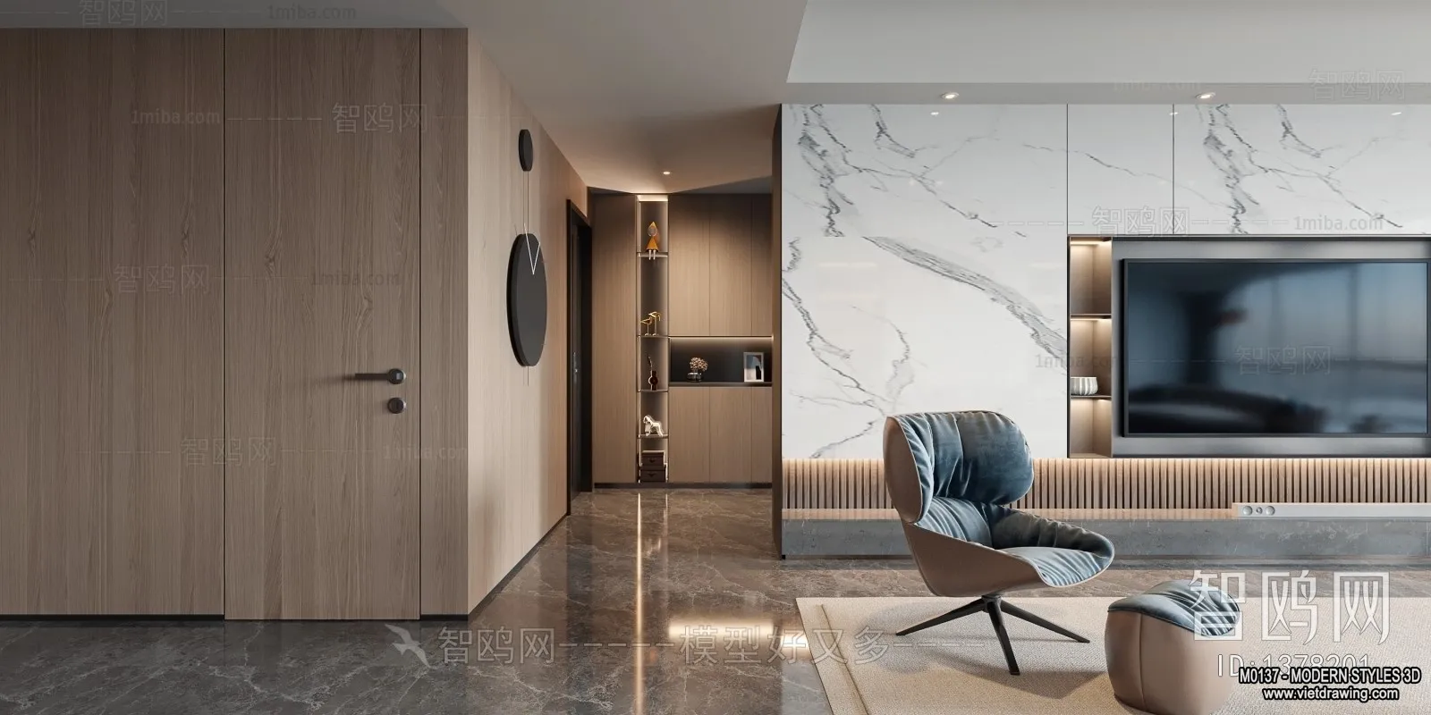 Living Room and Dining Room - 3D Interior Scene - 3D Models - 053