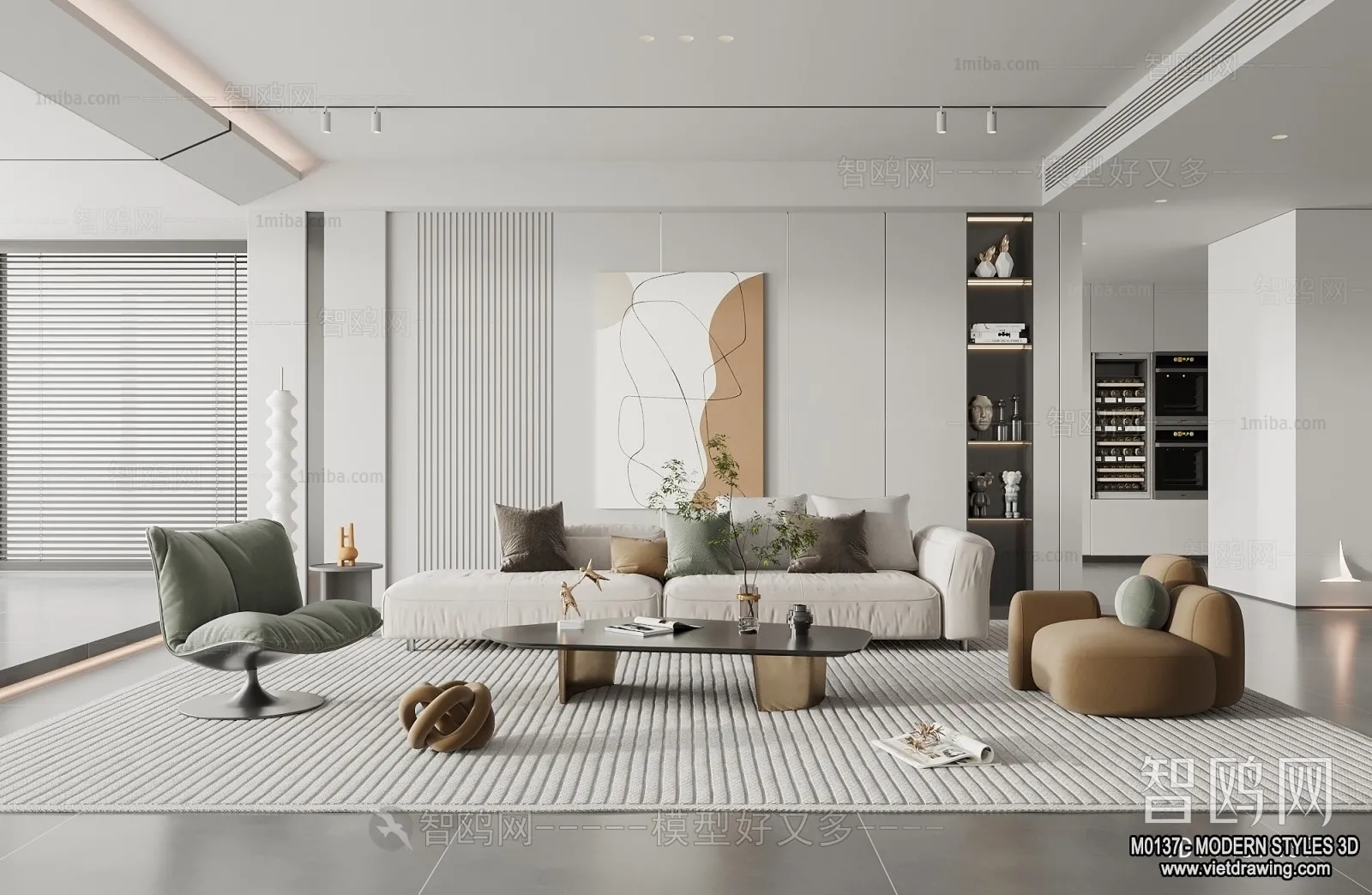 Living Room and Dining Room - 3D Interior Scene - 3D Models - 054