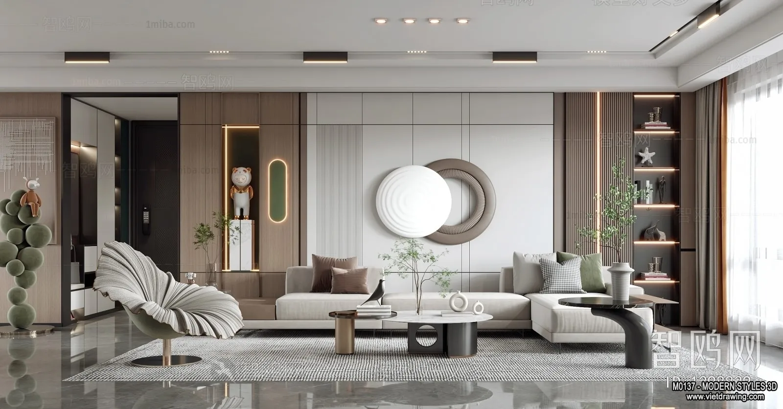 Living Room and Dining Room - 3D Interior Scene - 3D Models - 055