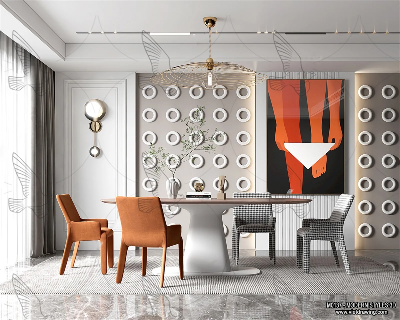 Living Room and Dining Room - 3D Interior Scene - 3D Models - 056