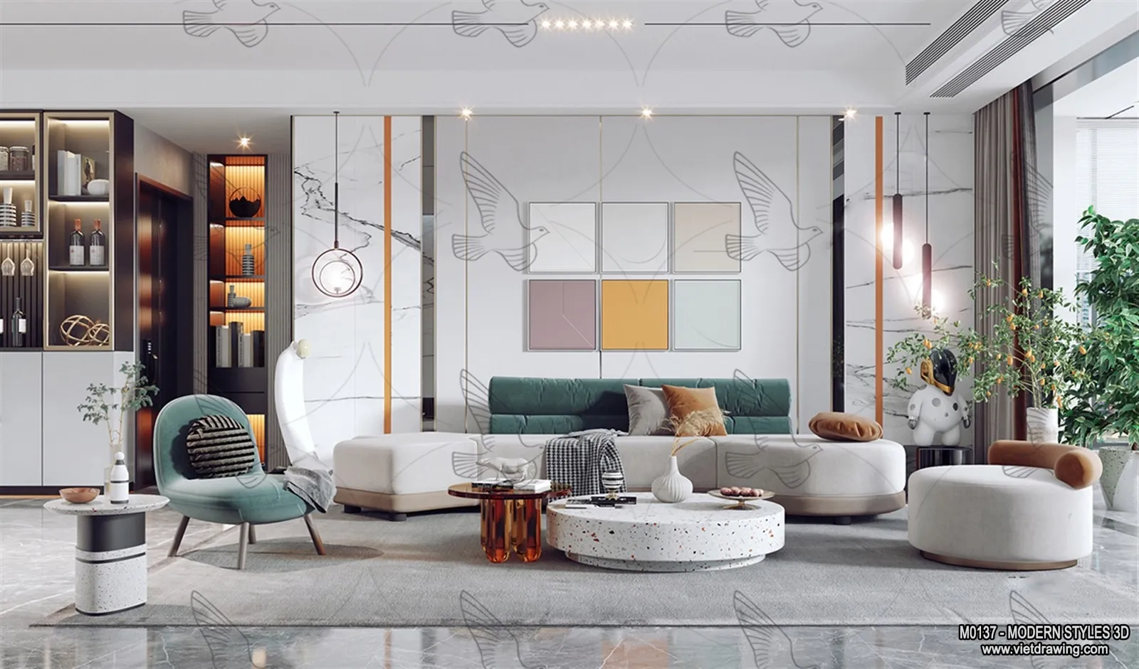 Living Room and Dining Room - 3D Interior Scene - 3D Models - 057