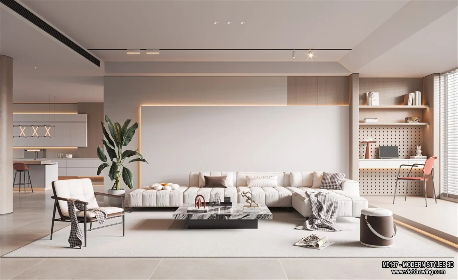 Living Room and Dining Room - 3D Interior Scene - 3D Models - 060