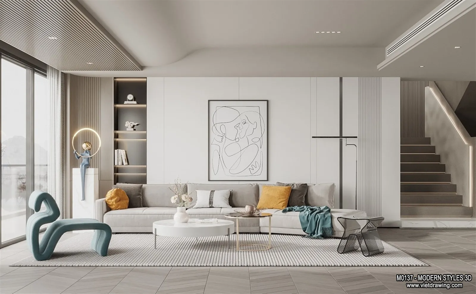 Living Room and Dining Room - 3D Interior Scene - 3D Models - 062