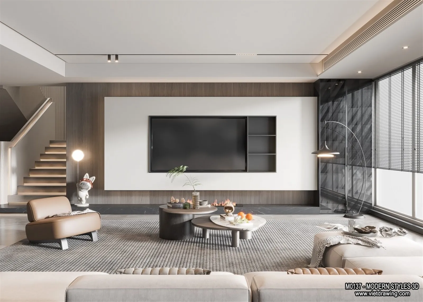 Living Room and Dining Room - 3D Interior Scene - 3D Models - 064