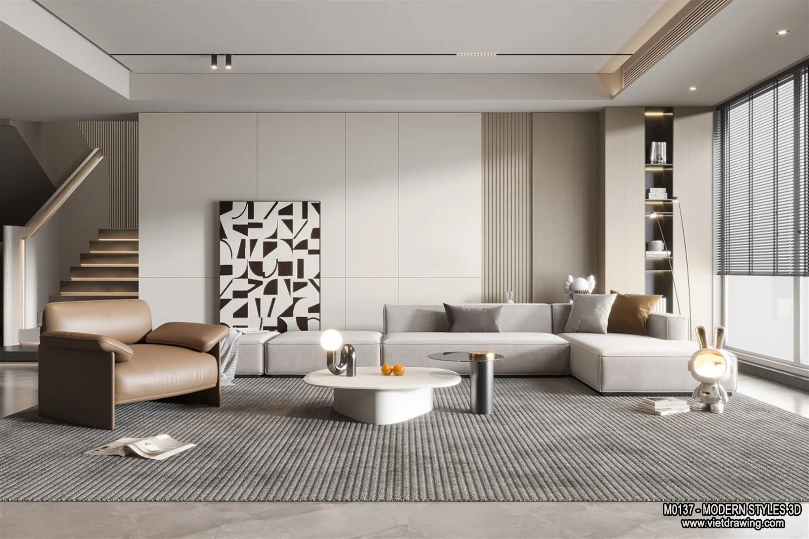 Living Room and Dining Room - 3D Interior Scene - 3D Models - 067