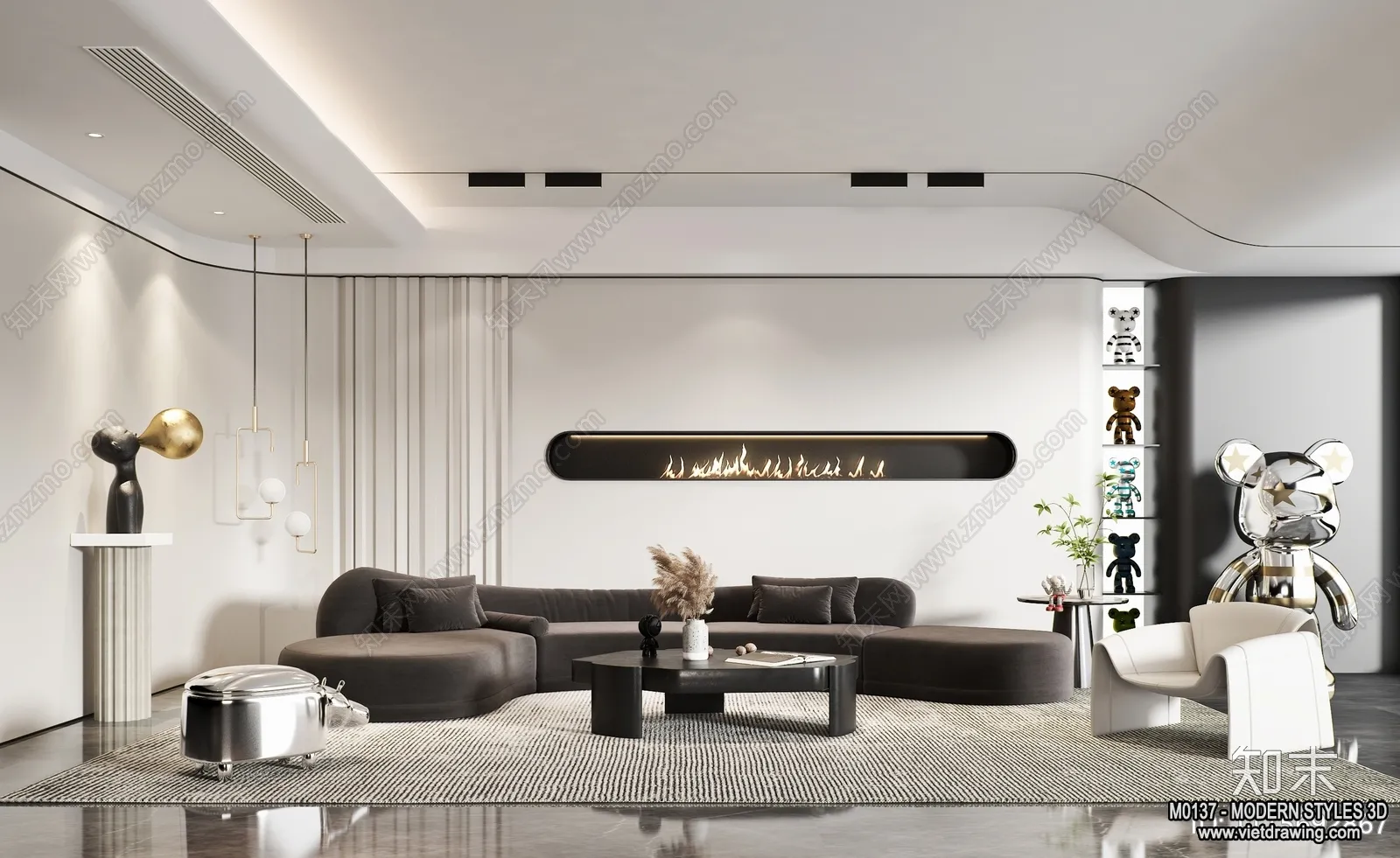 Living Room and Dining Room - 3D Interior Scene - 3D Models - 068