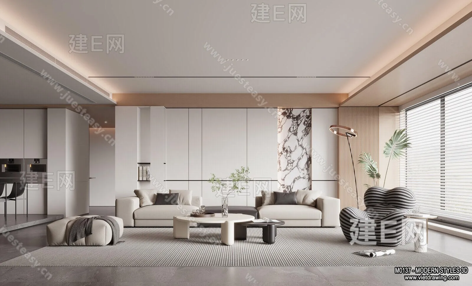 Living Room and Dining Room - 3D Interior Scene - 3D Models - 069