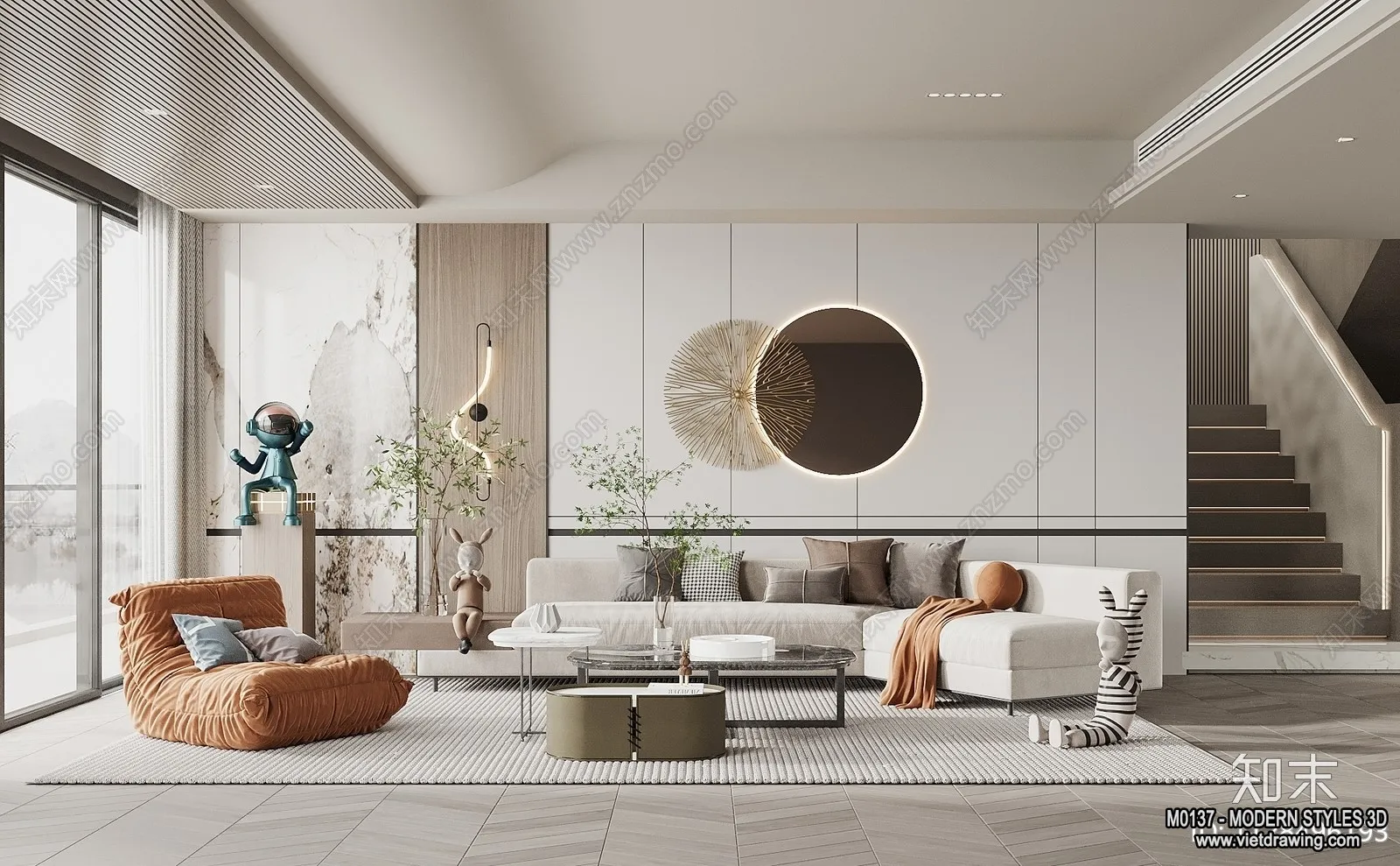 Living Room and Dining Room - 3D Interior Scene - 3D Models - 071