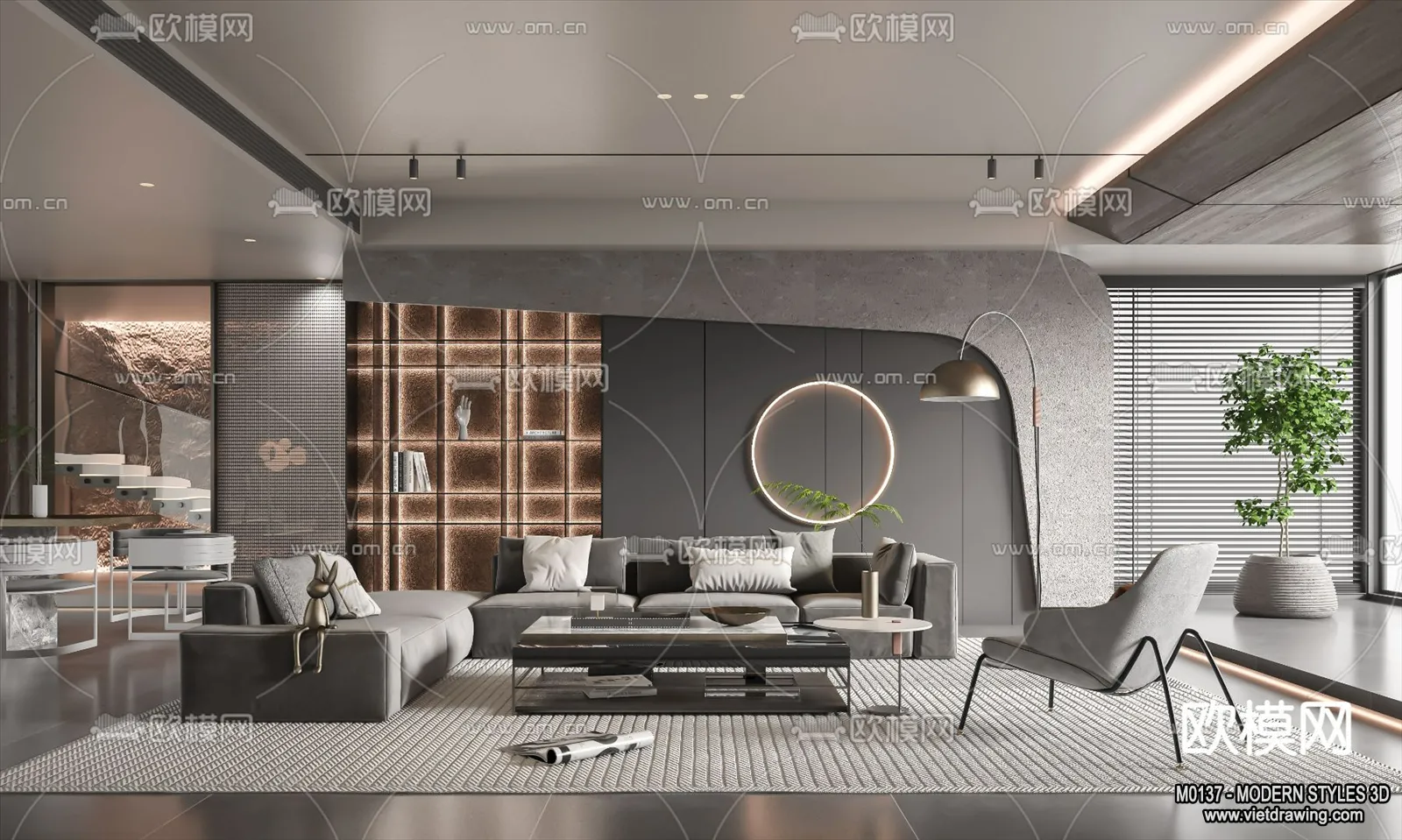 Living Room and Dining Room - 3D Interior Scene - 3D Models - 073