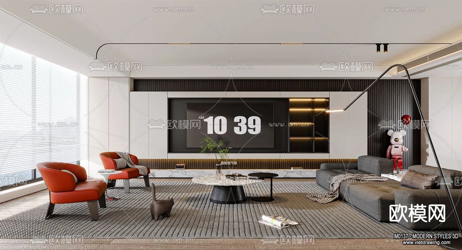 Living Room and Dining Room - 3D Interior Scene - 3D Models - 074