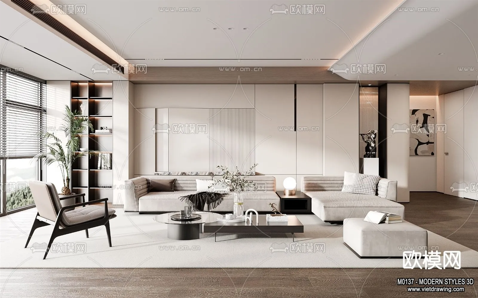 Living Room and Dining Room - 3D Interior Scene - 3D Models - 075