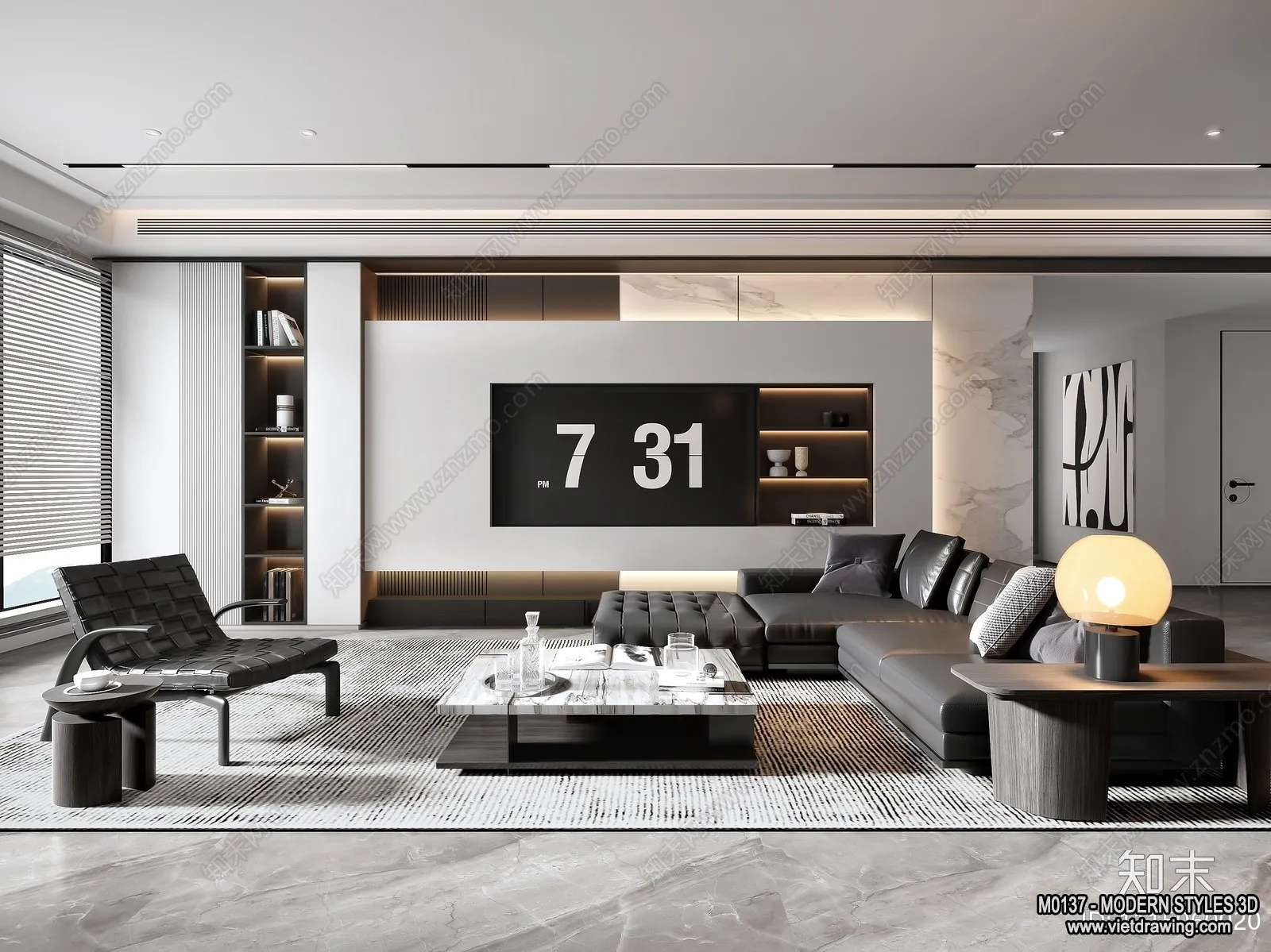 Living Room and Dining Room - 3D Interior Scene - 3D Models - 077