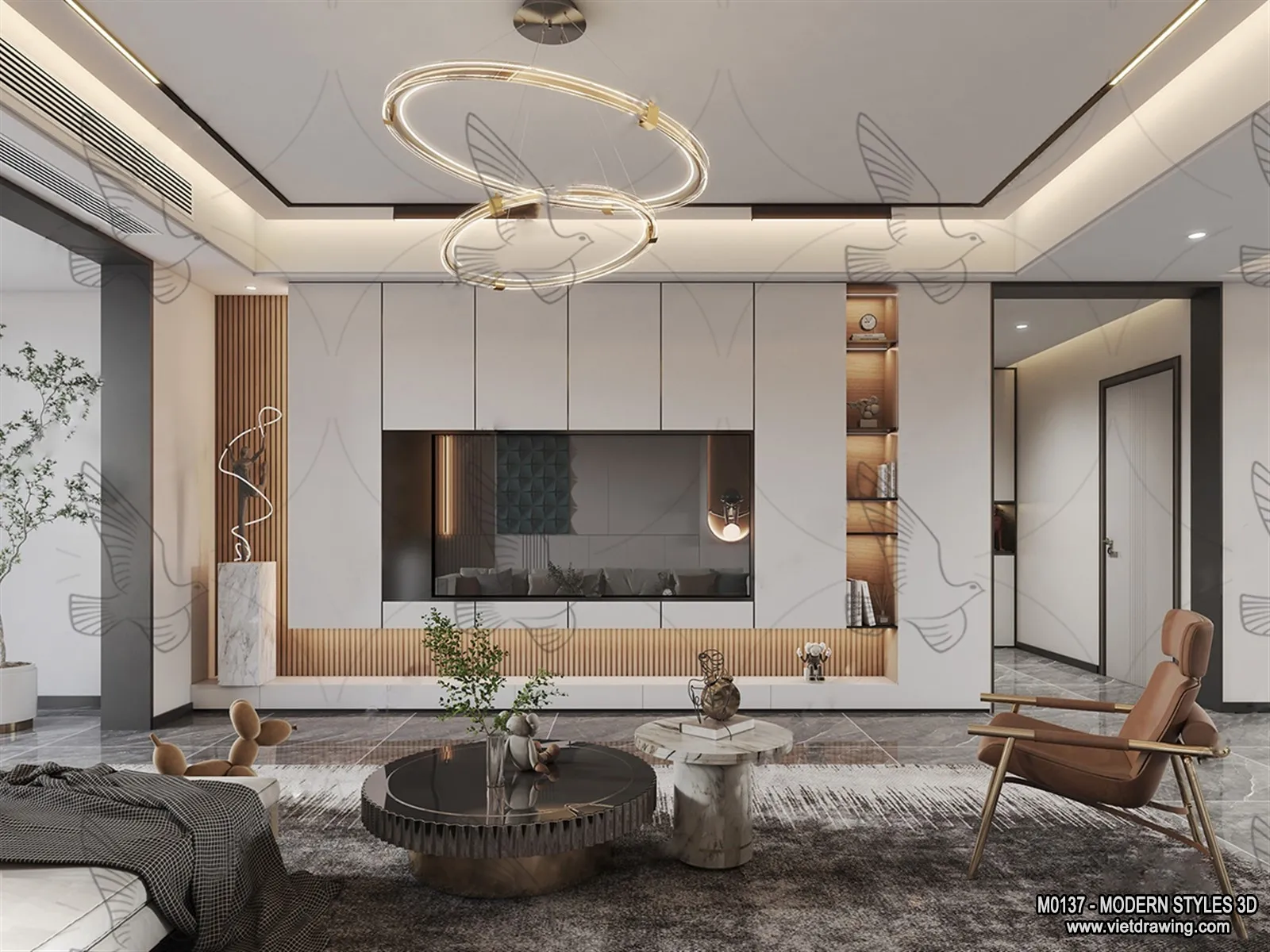 Living Room and Dining Room - 3D Interior Scene - 3D Models - 078