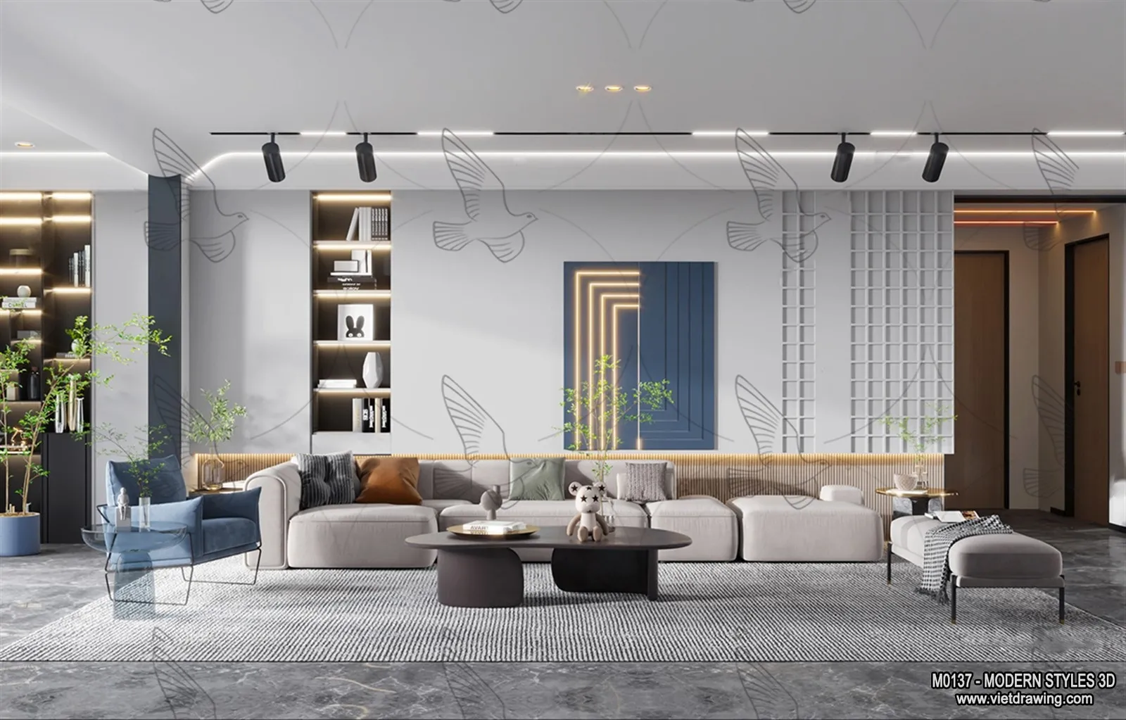 Living Room and Dining Room - 3D Interior Scene - 3D Models - 079